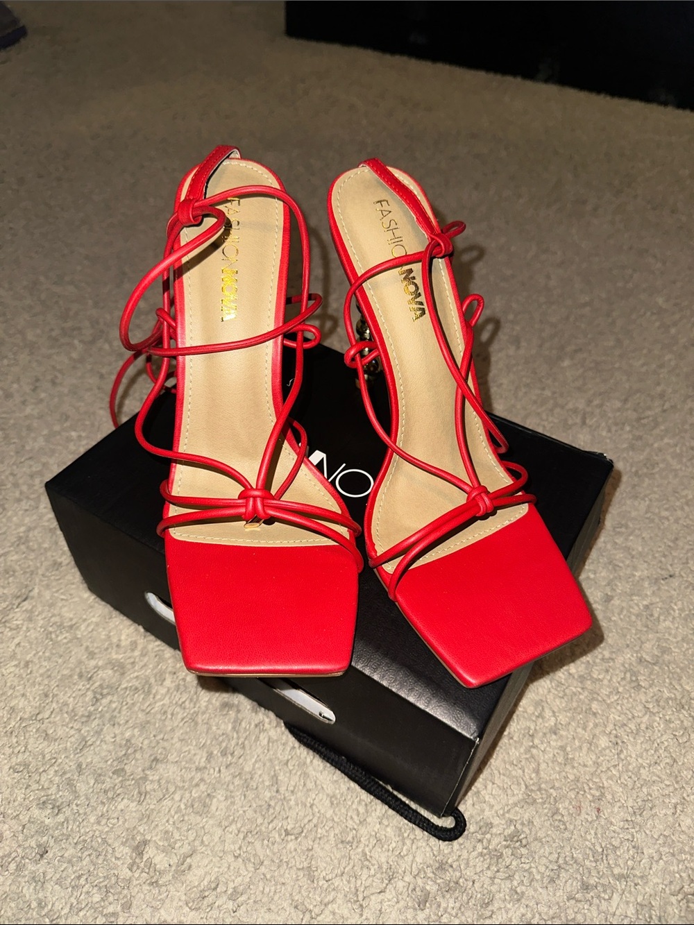 Fashion Nova Red Strappy Knot Lace-Up Heels